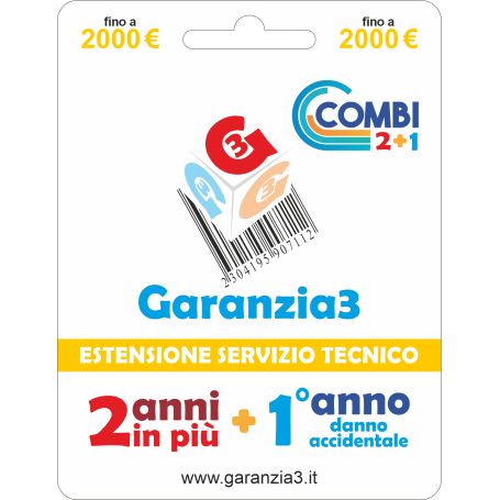 GARANZIA 3 Combi 2000 - 2 Anni di garanzia + 1 di Danno Accidentale fino a 2000,00 Euro (G3122000)